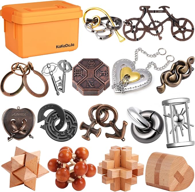 Metal Brain Teaser Puzzles Disentanglement Puzzles Metal Wooden Brain Teaser by KakeDuJa