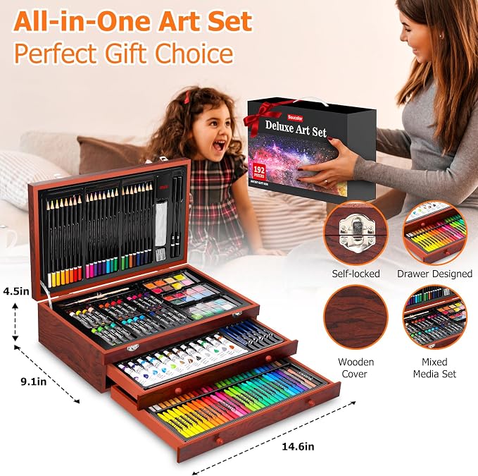 Soucolor Art Supplies, 192 Pack Deluxe Art Set Drawing Painting Supplies Kit | - Image 7
