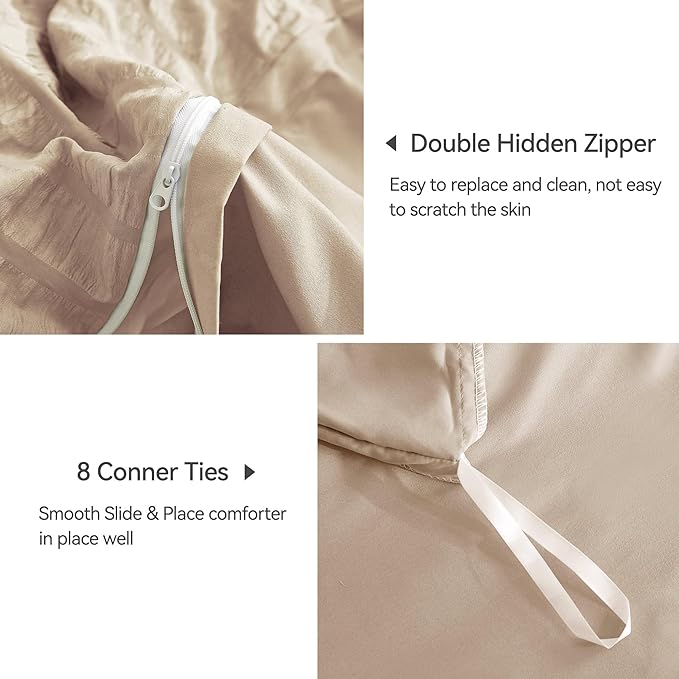 JELLYMONI Khaki Duvet Cover King Size, Soft Breathable Seersucker Duvet Cover - Image 5