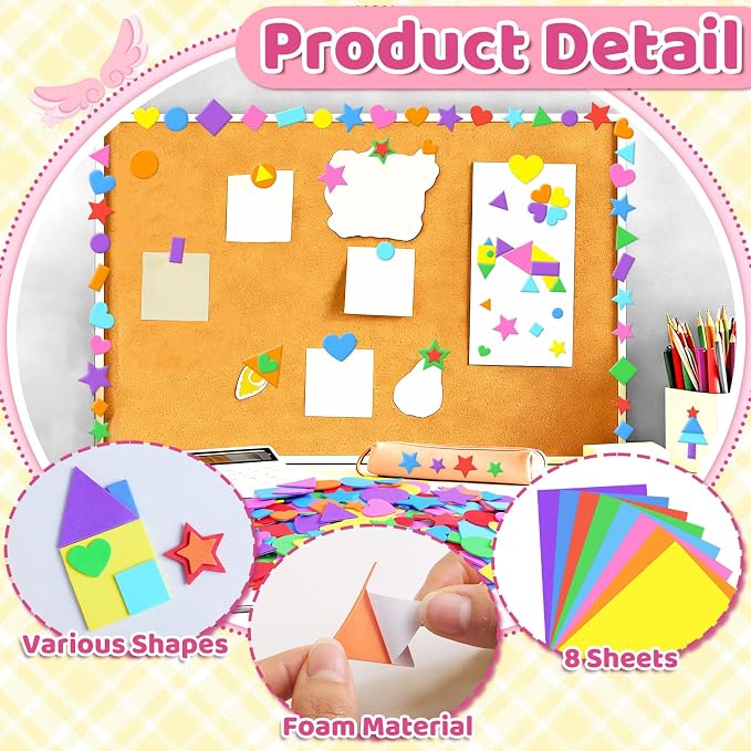 850Pcs Foam Stickers Foam Shape Stickers Heart Star Square Geometric Sticker - Image 3