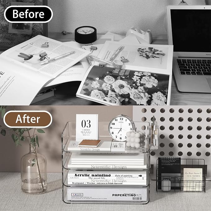 FANXIYQ 4-Tier Horizontal Acrylic Paper Tray Organizer - Image 6