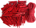 1.9 Inch Red Strong Wood Clothes Pins Hold Xmas Cards Papers Scrapbooking Gloves Socks Laundry Clip with Twine Pack 50