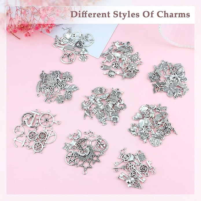 JIALEEY 200 PCS Wholesale Bulk Lots Jewelry Making Charms Mixed Smooth Tibetan - Image 5