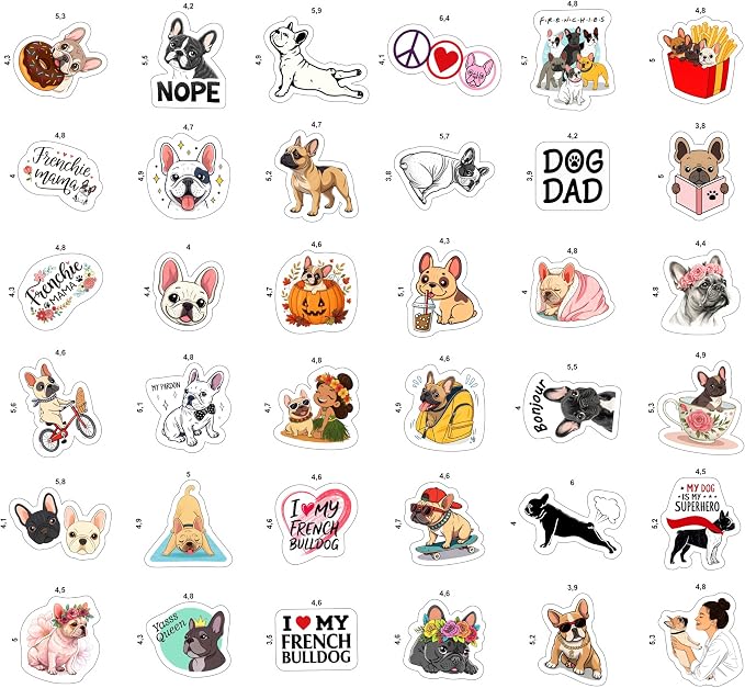100Pcs French Bulldog Stickers for Water Bottle, Laptop - Image 3