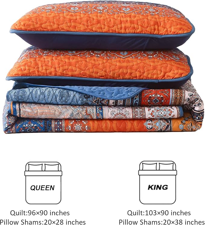 WONGS BEDDING Boho Fall Quilt King Size, Lightweight Microfiber Bed Decor - Image 7