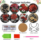 8 Pack Diamond Art Coasters, Rose Flowers Diamond Painting Coasters Kits | - Image 2