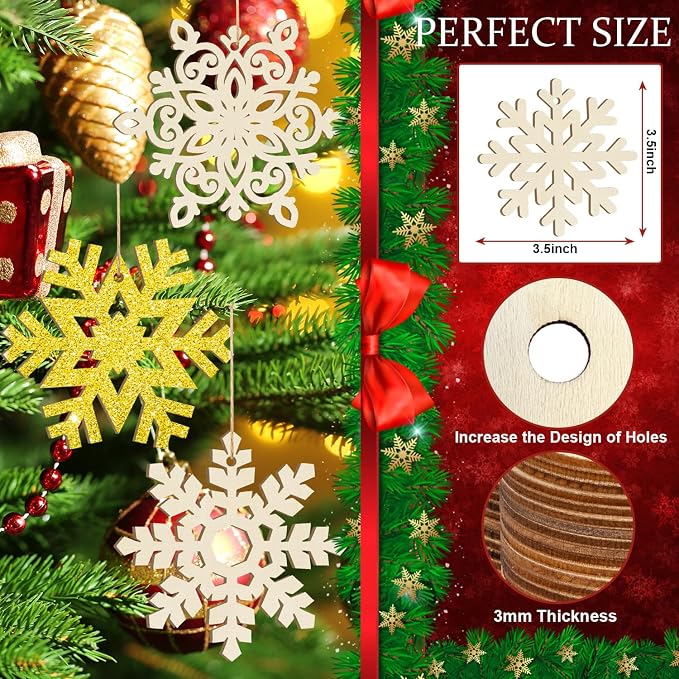 36PCS Wooden Christmas Decoration Snowflake Ornaments to Paint Christmas - Image 2