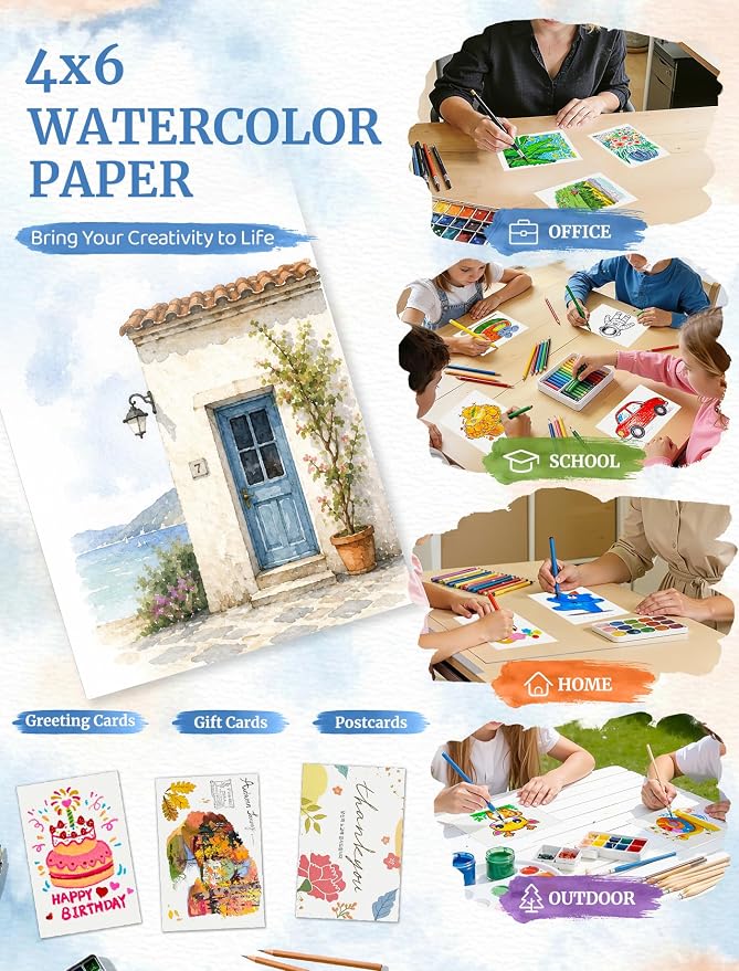 120 Sheets 4x6 Watercolor Paper Bulk, Cold Press Watercolor Paper Cards | 110 - Image 7