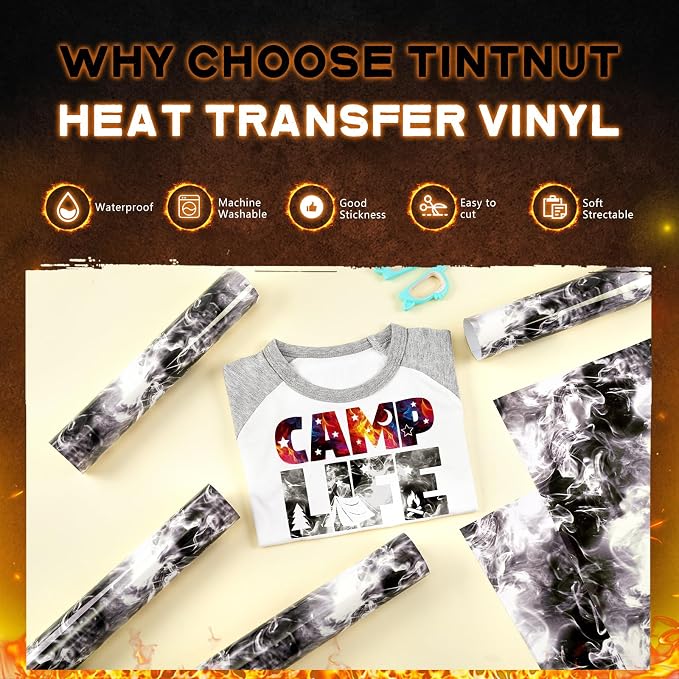 Tintnut Black Grey Flame Heat Transfer Vinyl, stretch washable, suitable - Image 3