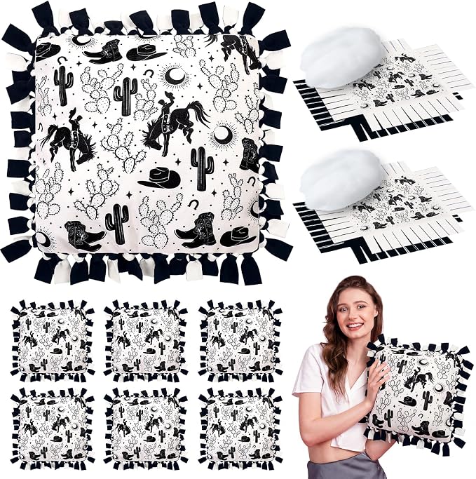 Chunful 6 Sets Western Cowboy Tied Pillow Craft Kit DIY No Sew Pillow Supplies by Chunful