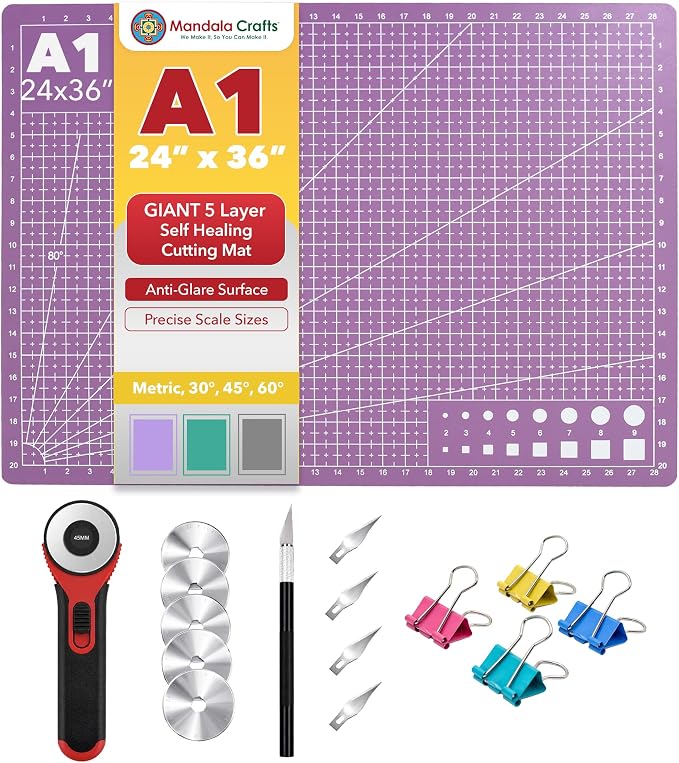 Mandala Crafts Self-Healing Cutting Mat Set – 24" x 36" A1 Purple Pink by MandalaCrafts