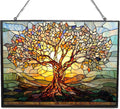 Retangle Art Nouveau Tree of Life Stained Glass Window Hanging Window by 365CUSGIFTS