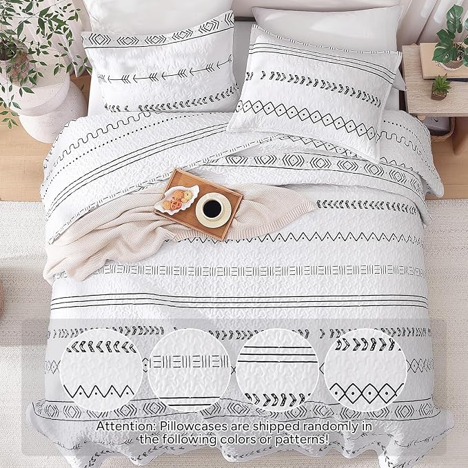 Andency White Oversized Super King Quilt Set, 3 Pieces Boho Lightweight Soft - Image 3