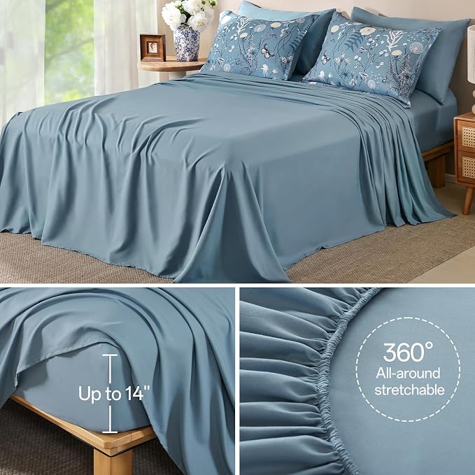Yiran Blue Comforter Set Queen Size, 7 Piece Floral Comforter Bedding Set - Image 7