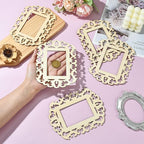 12 pcs Rectangle Theme Unfinished Wooden Photo Frames Floral Laser Cut Wood - Image 4