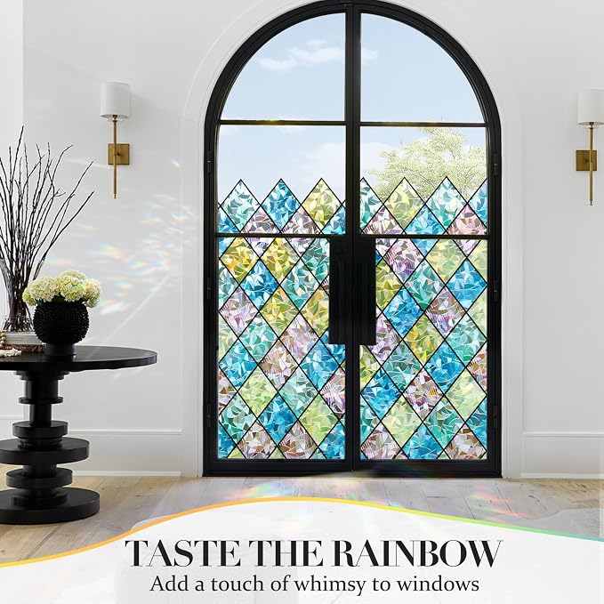 Coavas Window Privacy Film Stained Glass Window Clings 3D Rainbow Film - Image 3
