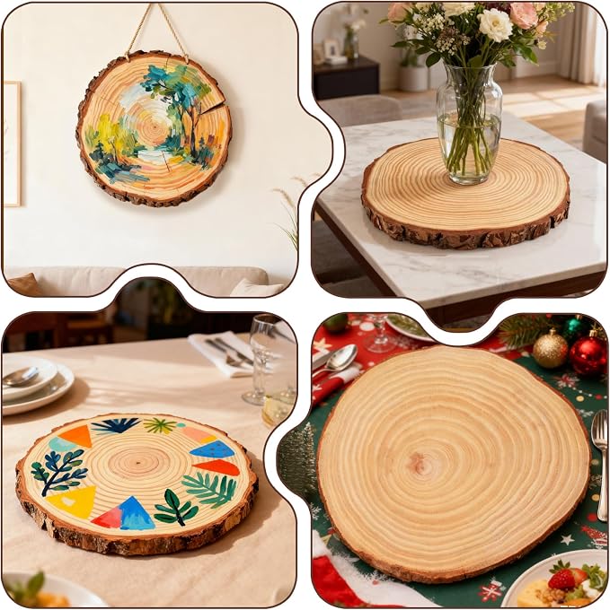 FSWCCK 2 Pack Nature Unfinished Round Wood Slices, 11-13 Inches Wooden Circle - Image 3