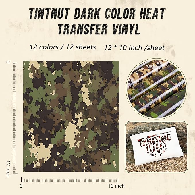 Tintnut Multi-Color Camo Heat Transfer Vinyl, easy cut & weed, stretch washable - Image 2