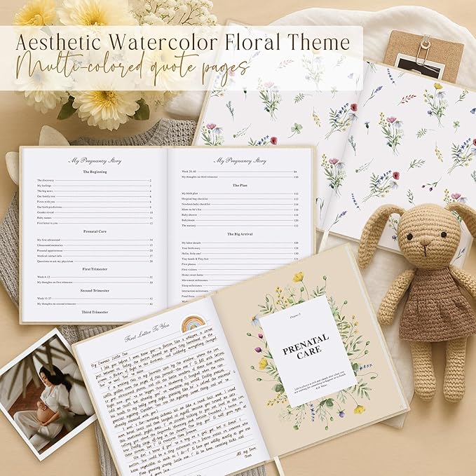 Lanpn My Pregnancy Journal Memory Book for First Time Mom, 156 Page Pregnant Announcement Must Have Planner Scrapbook, Pregnancy Tracking Diary Mom to Be Keepsake Gift for Expecting New Parent Beige
