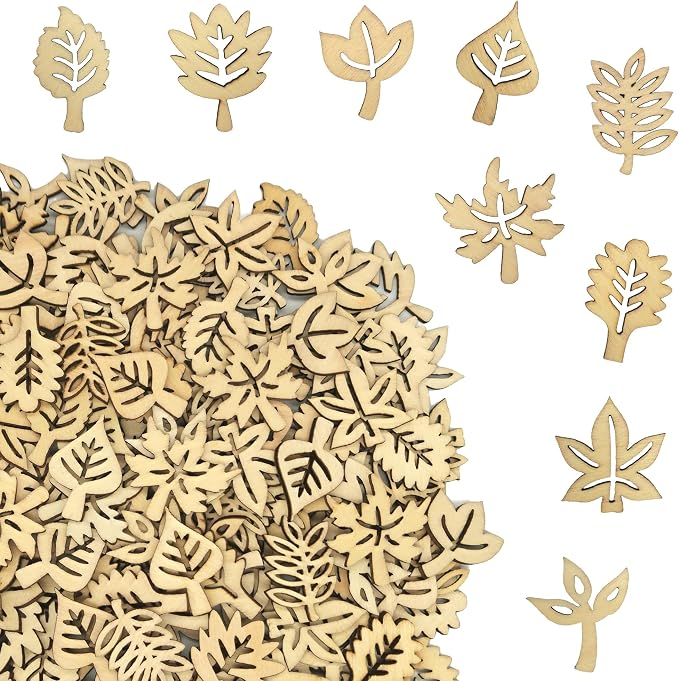 DIYOMR 200Pcs Hollow Wood Pieces Unfinished Wooden Vintage Embellishments by DIYOMR