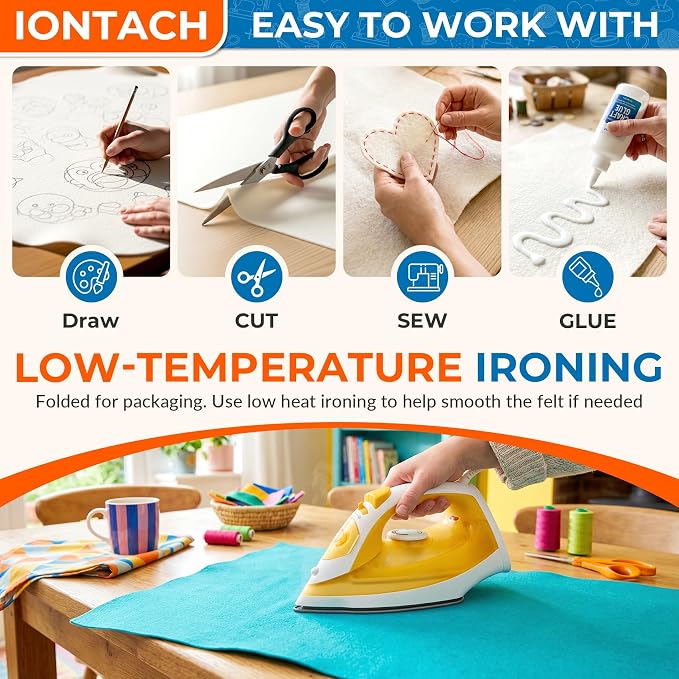 IONTACH 18" X 18" Soft Felt Sheets 1.6mm Thick | Acrylic Felt Fabric Sheets - Image 7