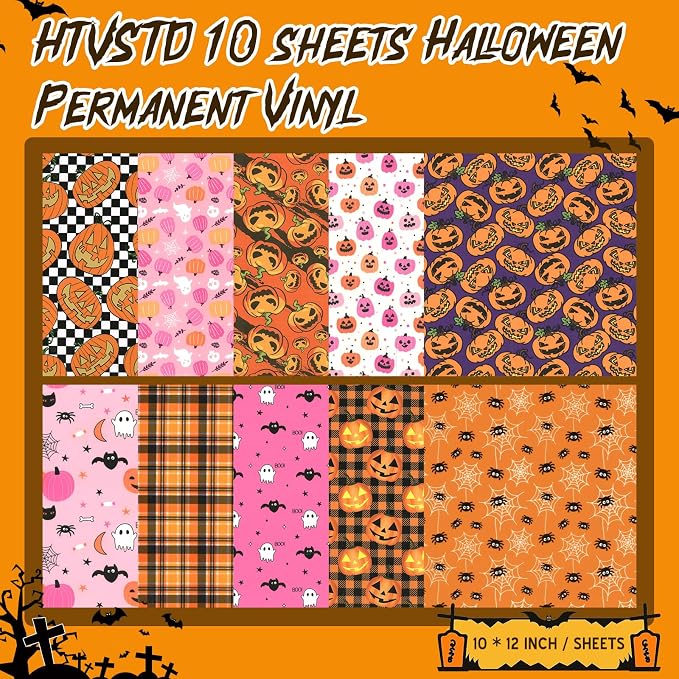 HTVSTD Halloween Permanent Adhesive Vinyl, 10 Sheets of 12x10 inches Pink - Image 2