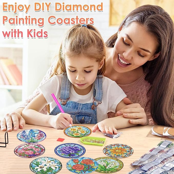 ijbnhd 8 PCS Flowers Diamond Art Coasters | Diamond Painting Coasters Kits - Image 5
