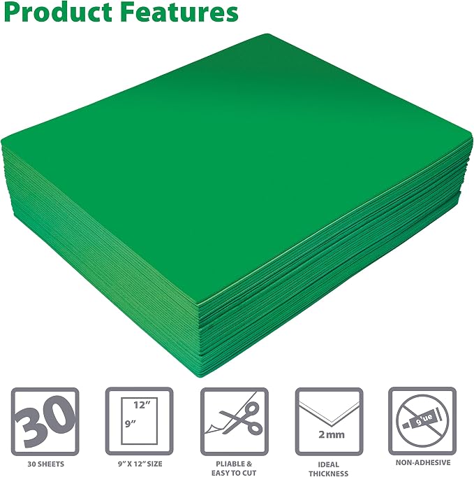 Better Office Products Green EVA Foam Sheets, 30 Pack, 2mm Thick, 9 x 12 Inch - Image 3