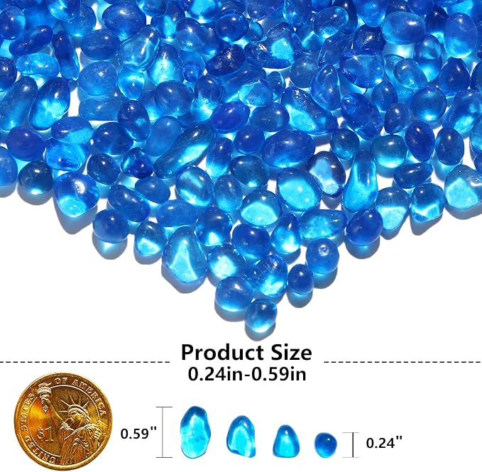 QYGL 0.55LB Sea Blue Clear Glass Pebbles, Tumbled Sea Glass Stones - Image 3