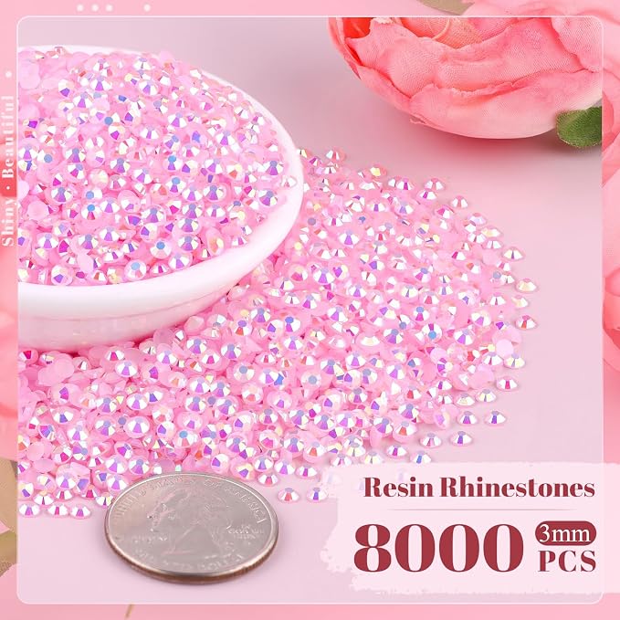 8000PCS 3mm Resin Jelly Rhinestones in Bulk, Bedazzling Flatback Crystals - Image 2
