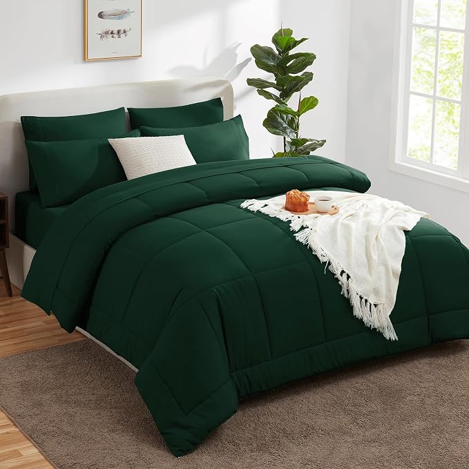 CozyLux King Size Comforter Set Emerald Green, 7 Pieces Bed in a Bag, All - Image 8