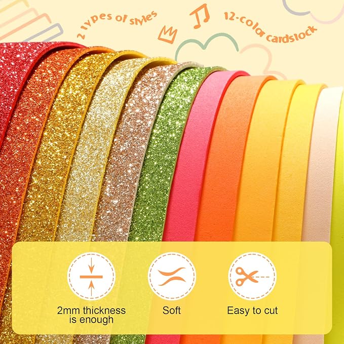 Feifeiya 48 Pcs Orange EVA Foam Sheets 8 x 12 Inch, 36 Regular Foam Sheets 12 - Image 3