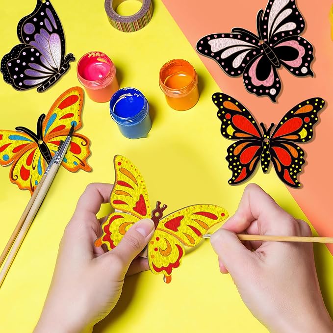 80PCS Wooden Spring Ornaments to Paint Butterfly Cutouts, 8 Styles DIY Blank - Image 2