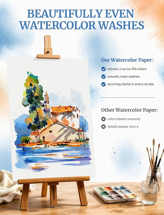 21 Sheets Watercolor Paper 9x12, Cold Press Watercolor Paper Pad, 140 LB/300 - Image 4