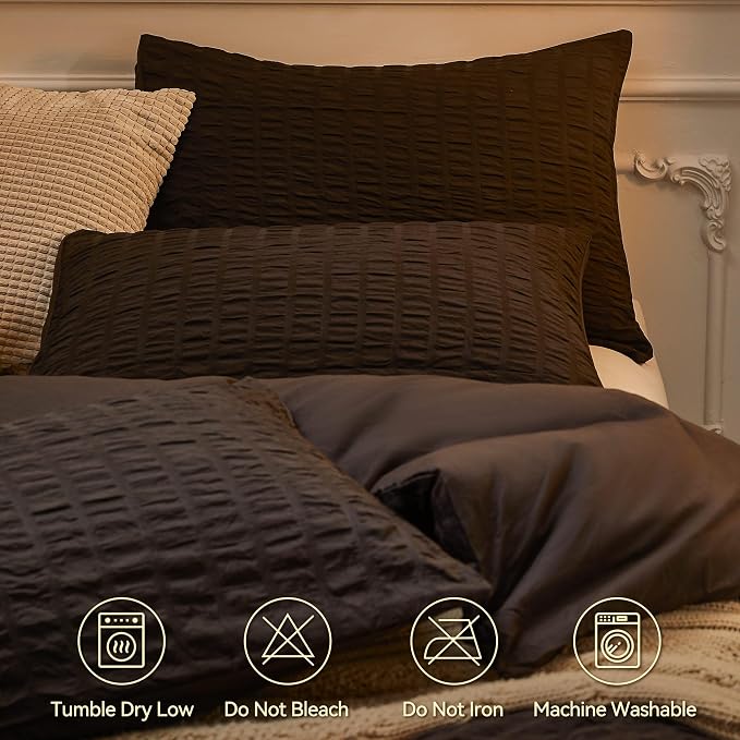 JELLYMONI Black Duvet Cover Queen Size, Soft Breathable Seersucker Duvet Cover - Image 4