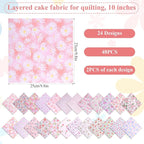 48 Pcs 10 x 10 Inches Pink Floral Cotton Fabric Bundles, Precut Pink Retro - Image 2
