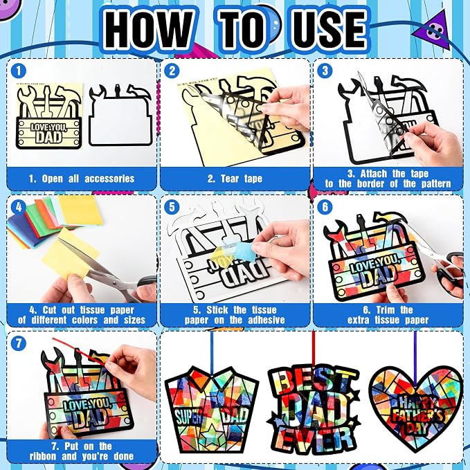 Eersida 32 Pcs Fathers Day Suncatchers Paper Craft Set DIY Flower Shaped - Image 7