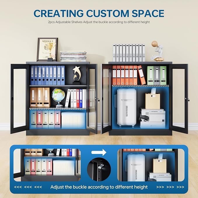 PEUKC Display Cabinet with Acrylic Doors, 35.4 Inches Metal Curio Storage - Image 4