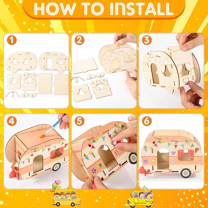DoubleFill 12 Pack Camping Craft Kits DIY Unfinished Wooden Camper Craft Bulk - Image 5