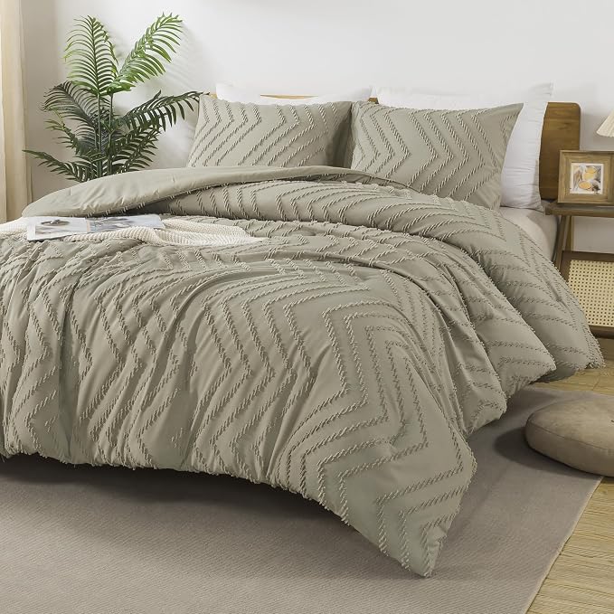 Andency Oatmeal Comforter Set Full Size, Boho Soft Warm Tufted Bedding - Image 4
