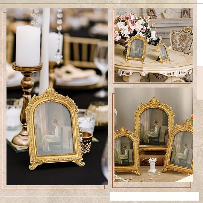 Wonderjune 3 Pcs Vintage Picture Frames Antique Set Baroque Ornate Gold Arched - Image 4