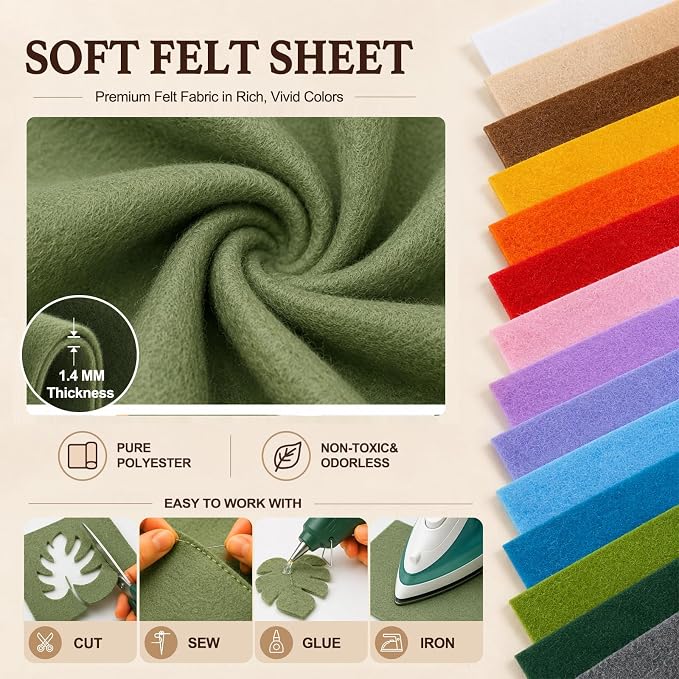 Sage Green Large Felt Fabric 36" x 36", 1.4 mm Soft Felt Sheet, Nonwoven Fabric - Image 4