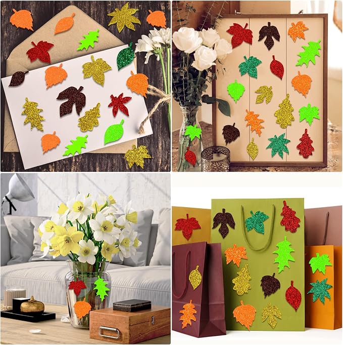 Coopay Glitter Fall Leaf Stickers Thanksgiving Christmas Adhesive Foam Maple - Image 7