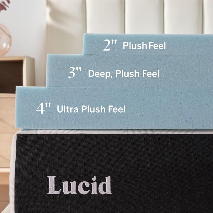 Lucid 4 Inch Memory Foam Mattress Topper, Twin Size – Cooling Gel Bed Topper – - Image 3