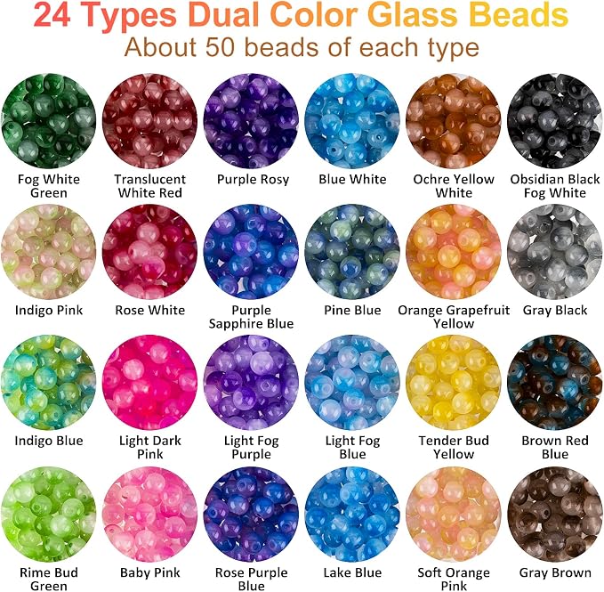 XSEINO About 1200+ PCS 6mm Double Colors Style Glass Beads Bracelet Making Kit - Image 3