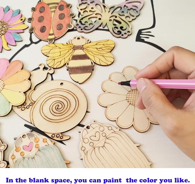 90PCS Unfinished Blank Wooden Cutouts Craft - Image 5