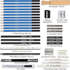 KALOUR 33 Pro Drawing Kit Sketching Pencils Set, Portable Zippered Travel - Image 2