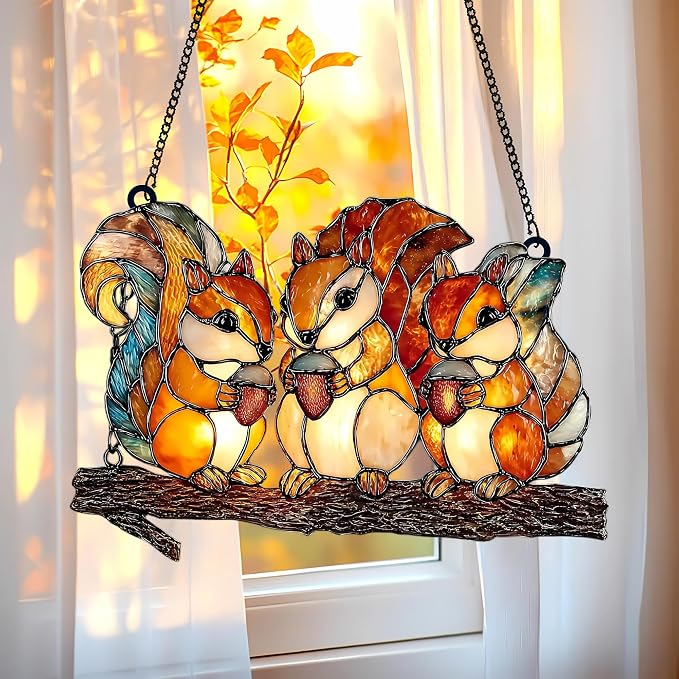 Sunlit Acorn Squirrels Acrylic Suncatcher by Unknown