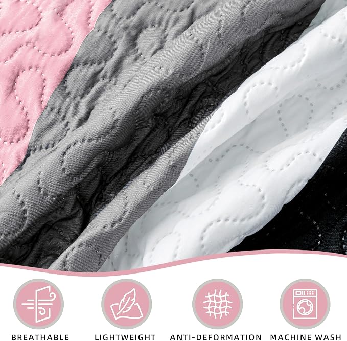 Tyrot 3 Piece Pink Grey Quilt Set California King Size Pink Gray White - Image 6