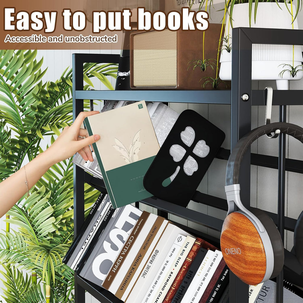 Book Carts 5 Tier 57.7x35.4x9.84 in Rolling Book Cart Large Capacity Bookshelf Storage Rack Mobile Book Storage with Wheels Cart for Home Office Living Room Classroom (5 Tier Black)